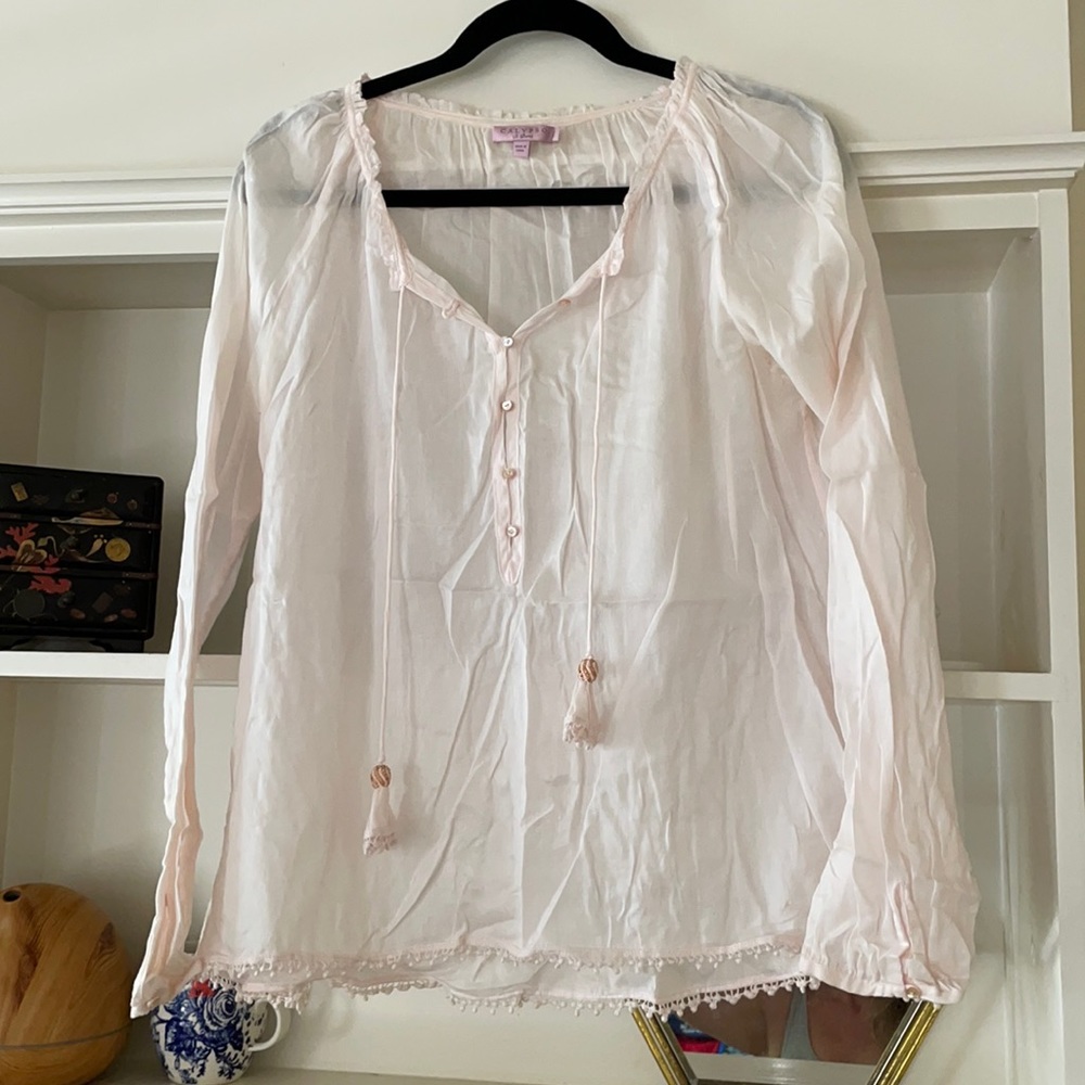 Pale pink peasant top with beaded detail